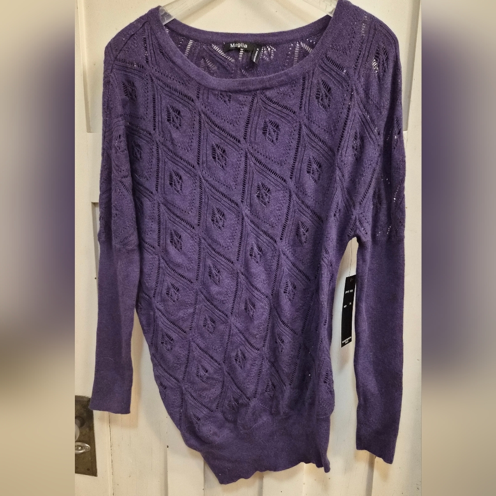 NWT Maglia Diamond Pointelle Knit Sweater – Deep Purple (XL)